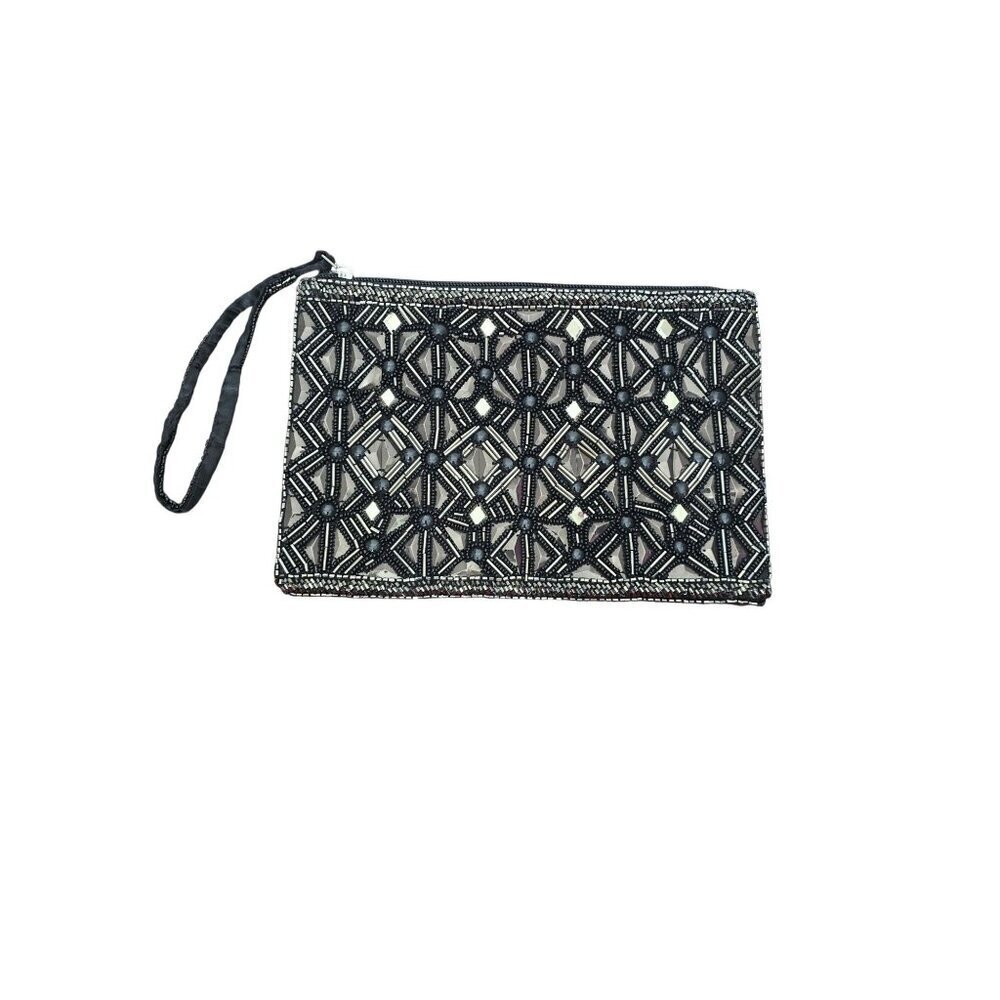 Black Beaded Sequin Clutch Purse Art Deco Charming Charlie